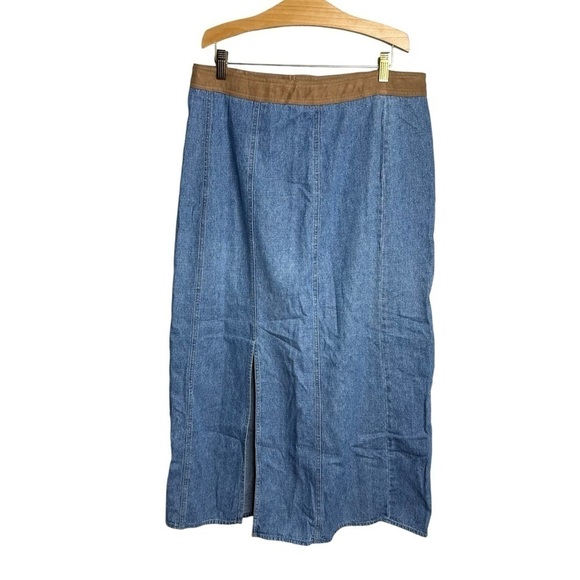 Emma James Blue Denim Suede Waist Cotton Skirt Women’s Size 12 - Picture 2 of 5